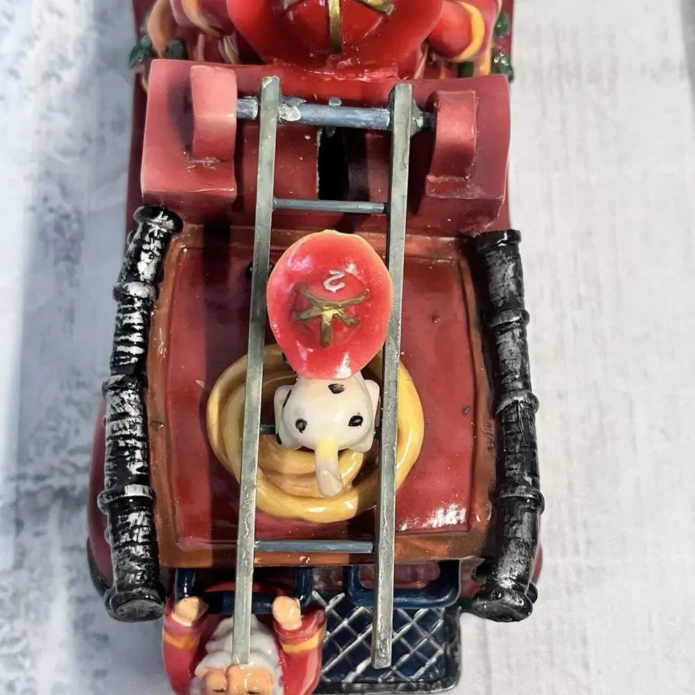 Vintage Roman Inc Music Box Santa Fireman Firetruck Figurine Christmas *Damaged*